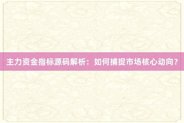 主力资金指标源码解析：如何捕捉市场核心动向？