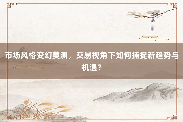 市场风格变幻莫测，交易视角下如何捕捉新趋势与机遇？
