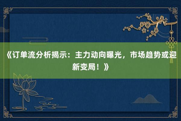 《订单流分析揭示:主力动向曝光,市场趋势或迎新变局!》