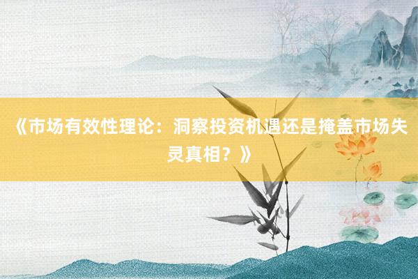 《市场有效性理论：洞察投资机遇还是掩盖市场失灵真相？》