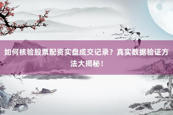 如何核验股票配资实盘成交记录？真实数据验证方法大揭秘！