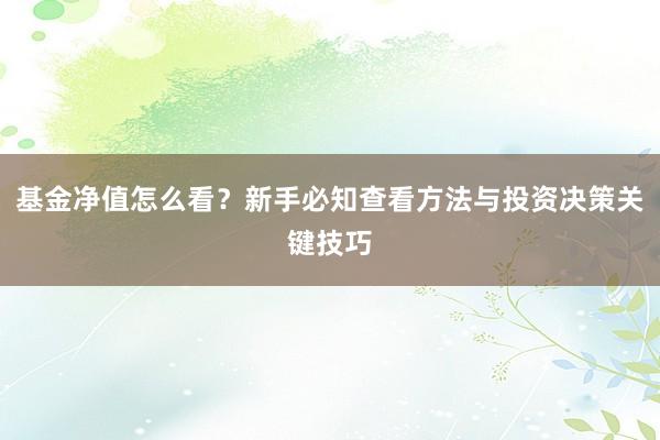 基金净值怎么看？新手必知查看方法与投资决策关键技巧