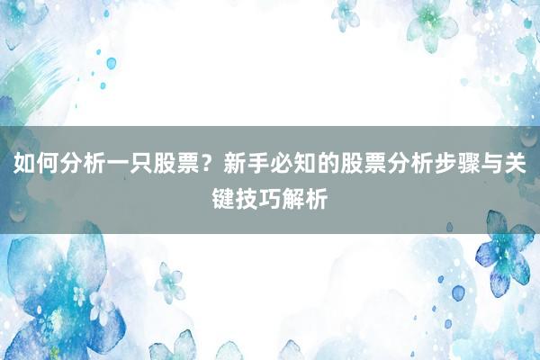 如何分析一只股票？新手必知的股票分析步骤与关键技巧解析